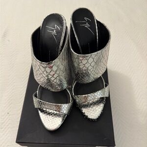 Giuseppe Zanotti Silver Snakeskin Heels